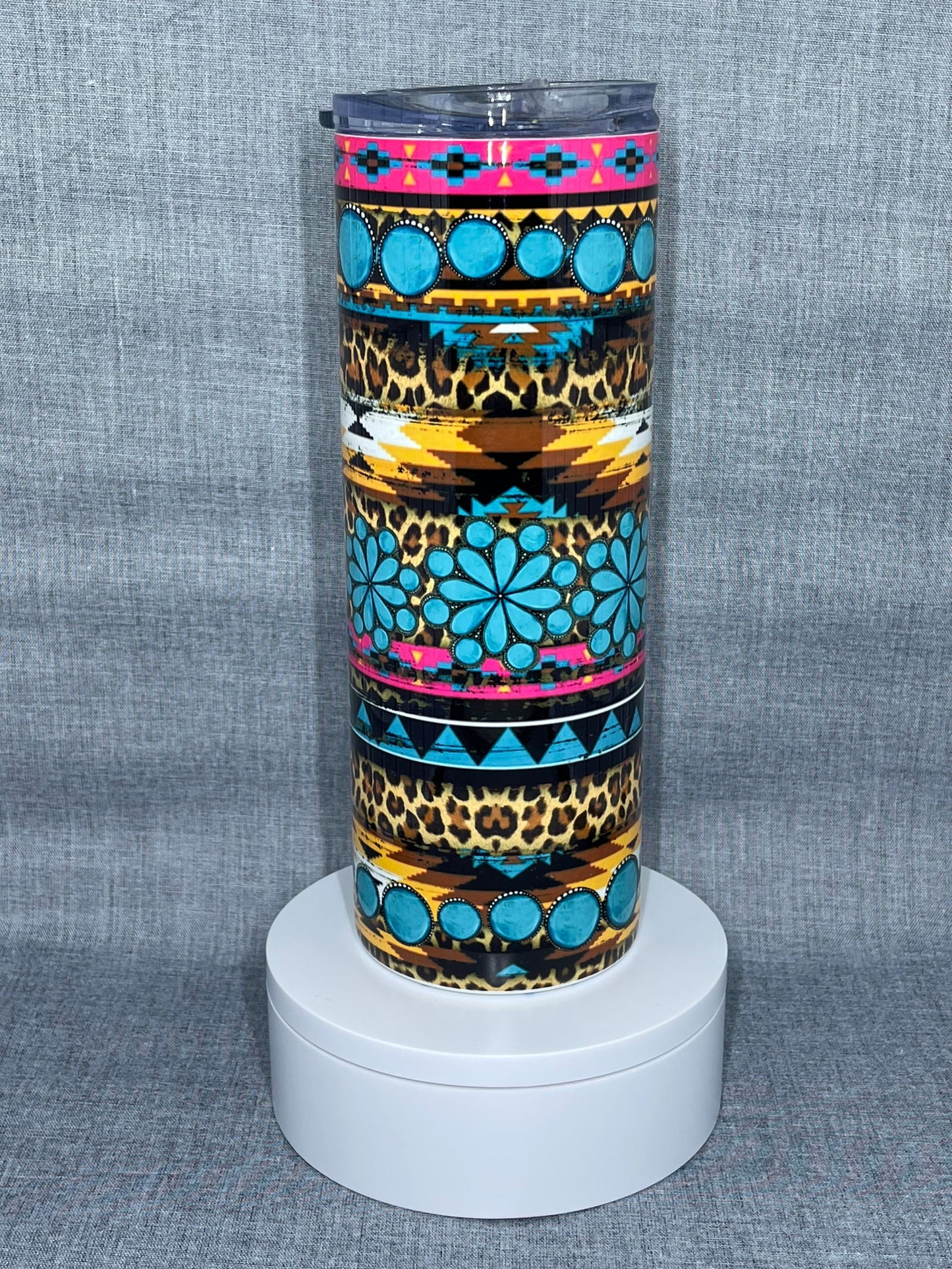 Leopard Aztec Turquoise Gem Stainless Steel Tumbler - River Front Creations Store