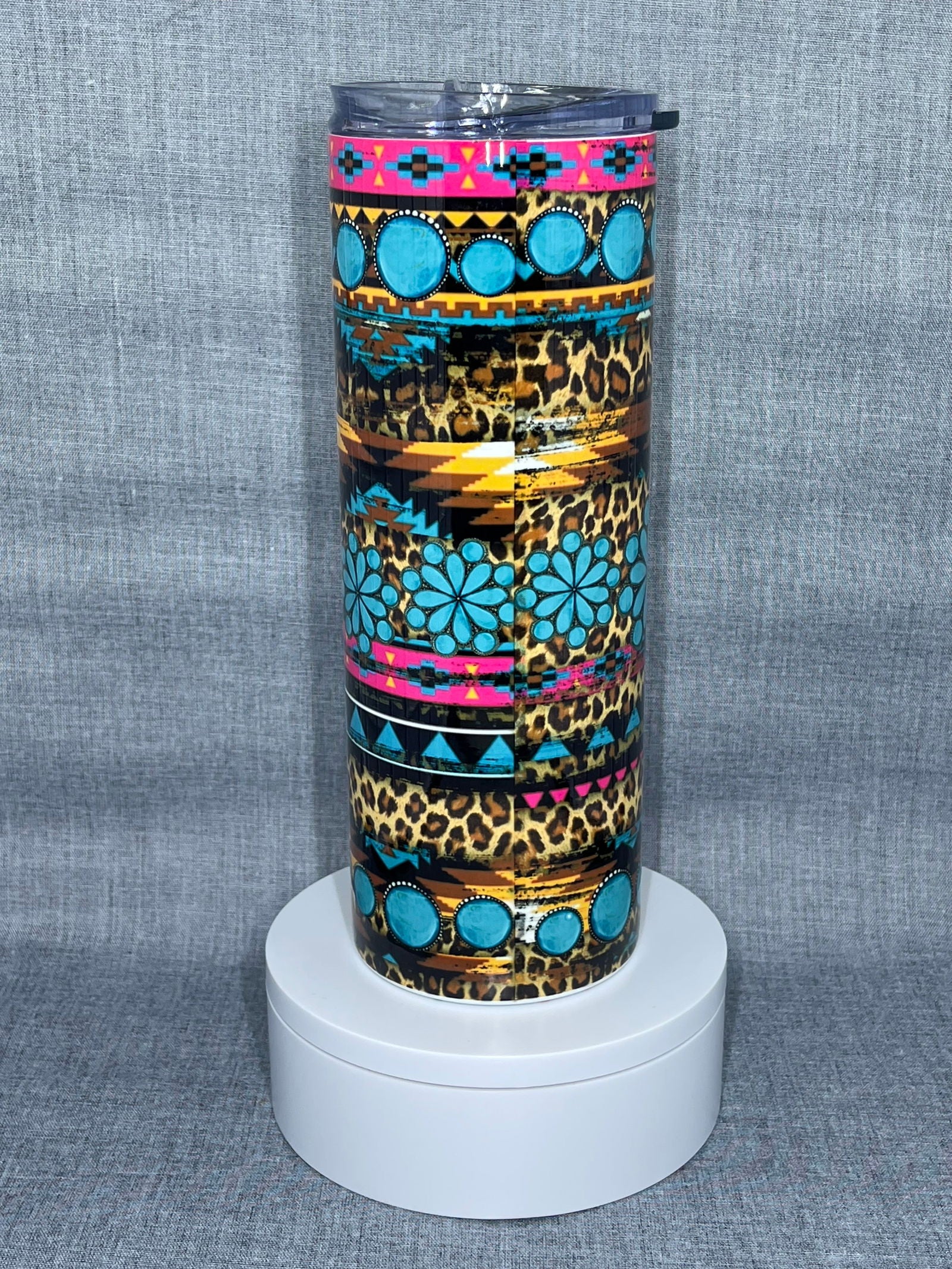 Leopard Aztec Turquoise Gem Stainless Steel Tumbler - River Front Creations Store