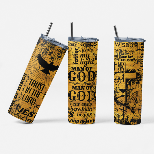 Man of God Skinny Tumbler, Man of God Sublimation, Christian Design, Man of Faith - River Front Creations Store