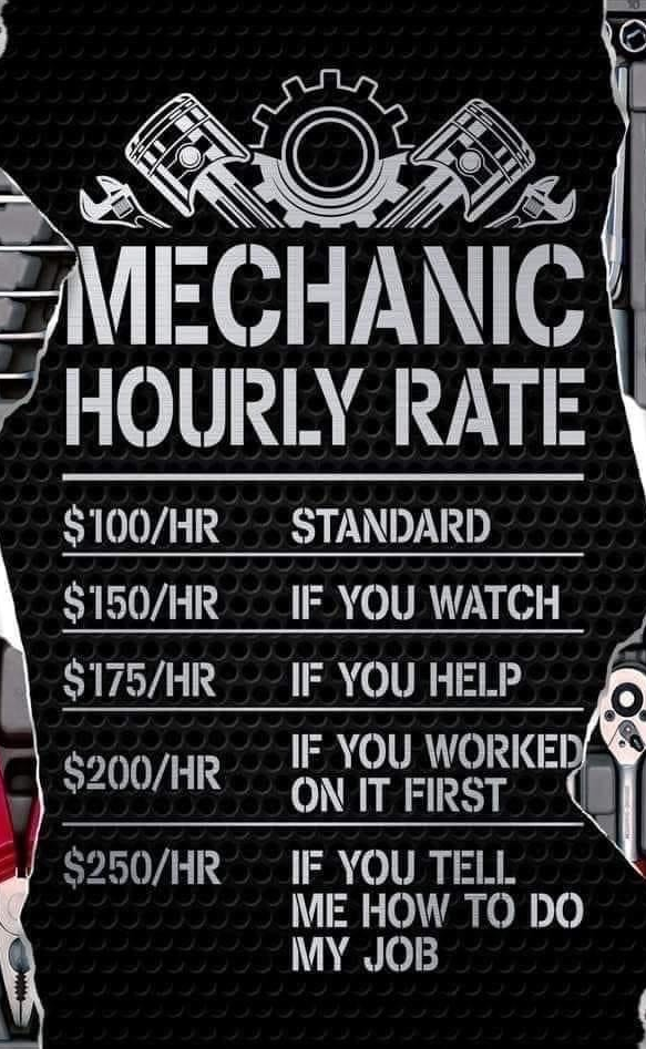 Mechanics Hourly Rate Tool Stainless Steel Tumbler - River Front Creations Store
