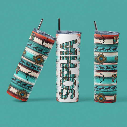 Personalized Southwest Aztec Tumbler, matching custom font - River Front Creations Store