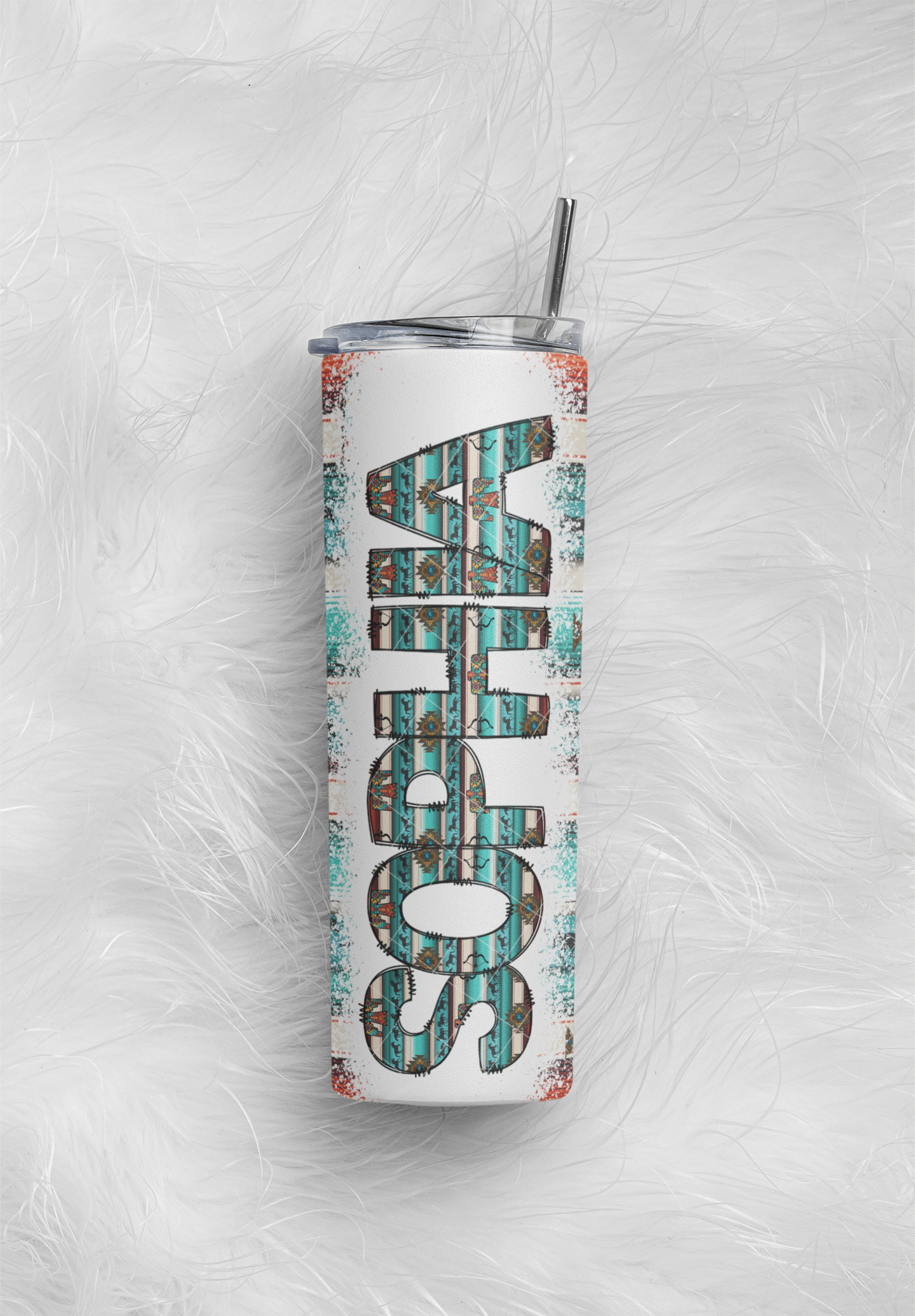 Personalized Southwest Aztec Tumbler, matching custom font - River Front Creations Store