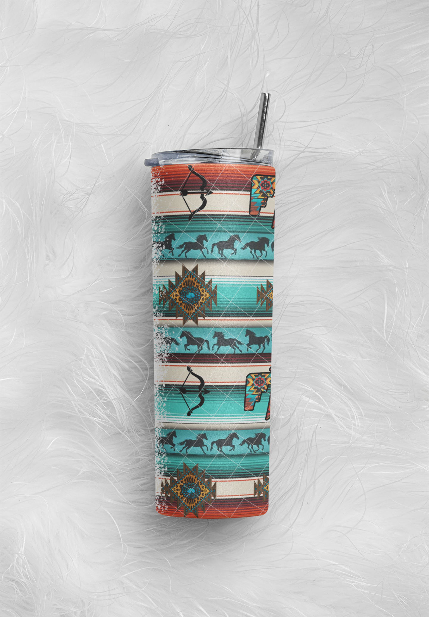 Personalized Southwest Aztec Tumbler, matching custom font - River Front Creations Store