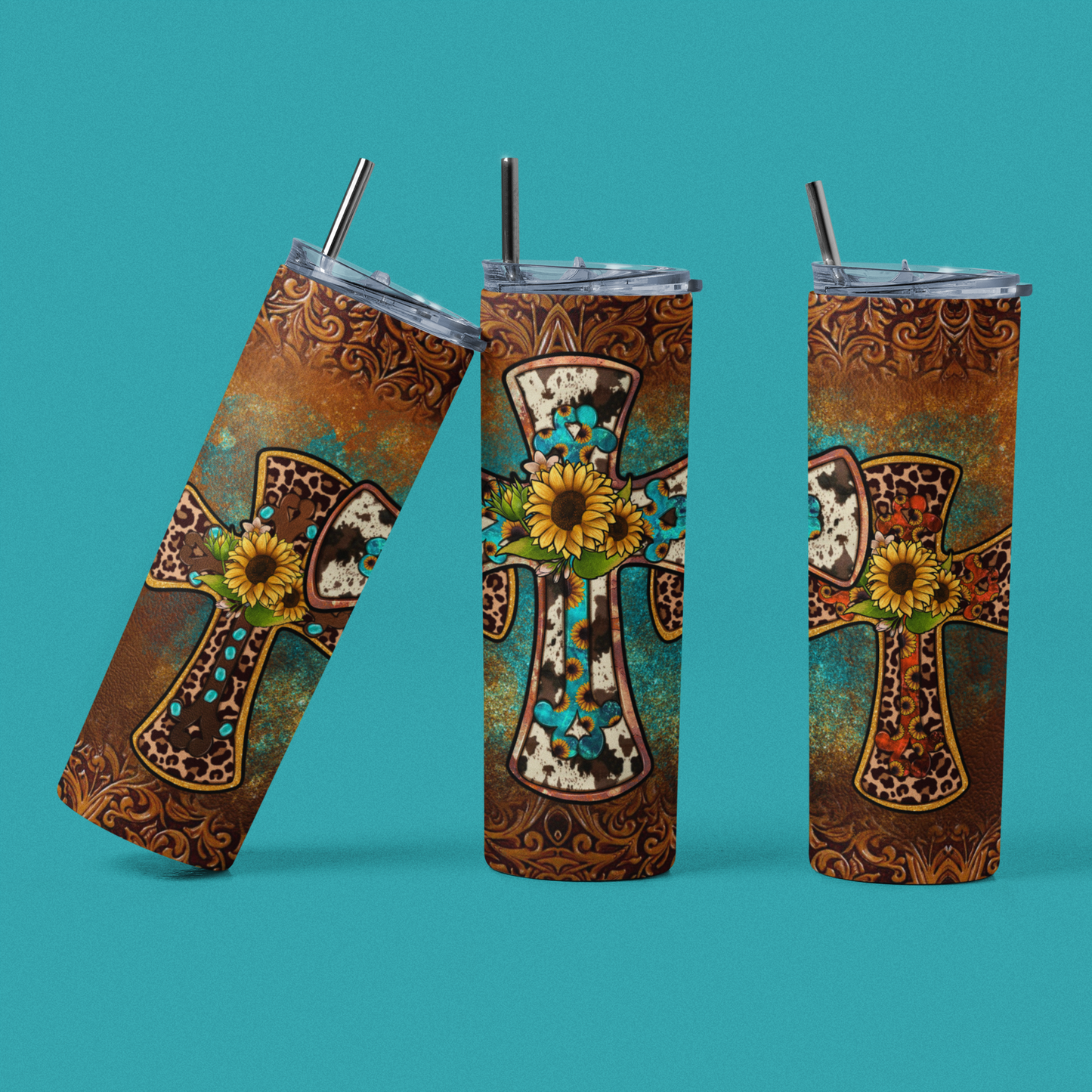 Rustic Turquoise Sunflower Stainless Steel Tumbler - River Front Creations Store