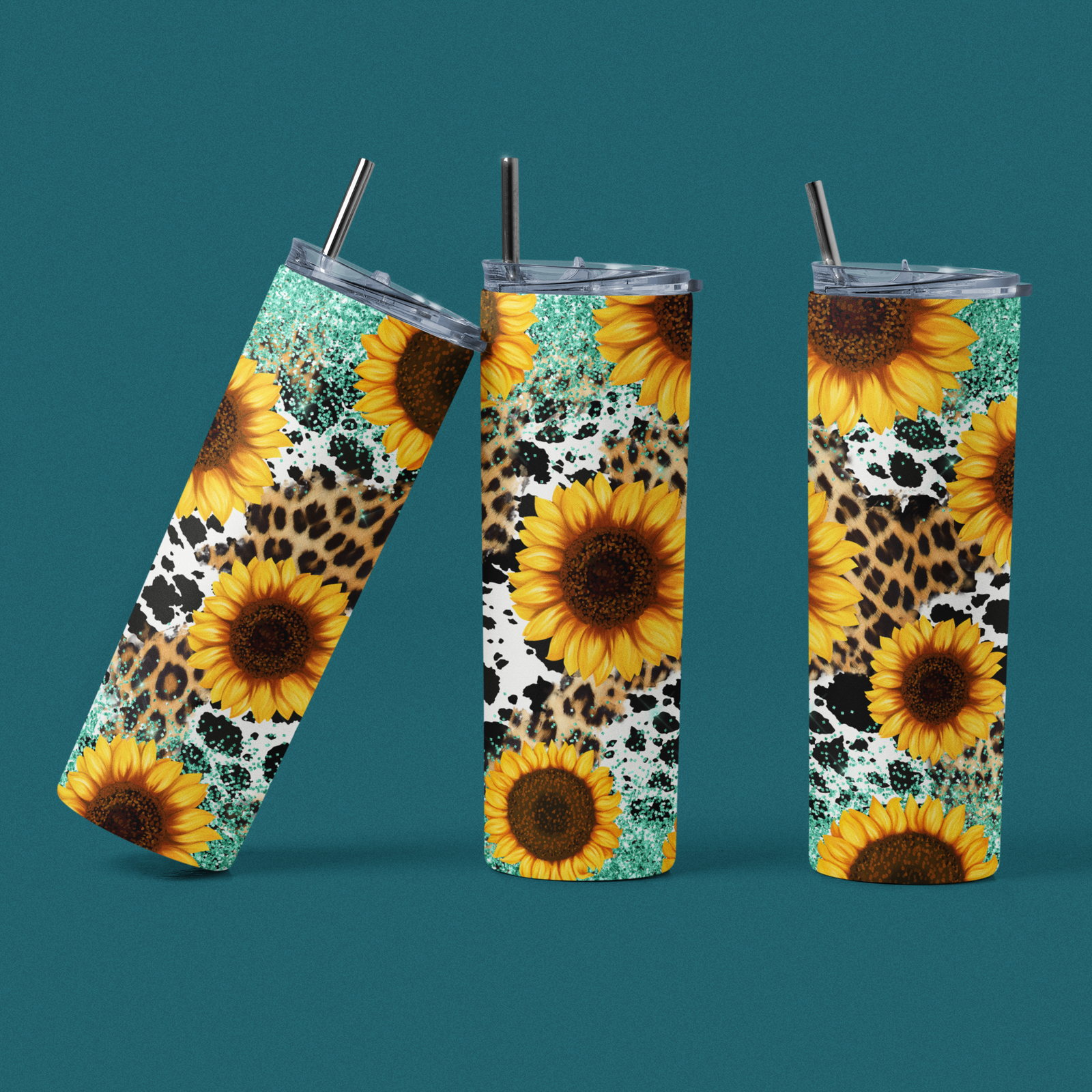 Sunflower Cowhide Leather Stainless Steel Tumbler - River Front Creations Store
