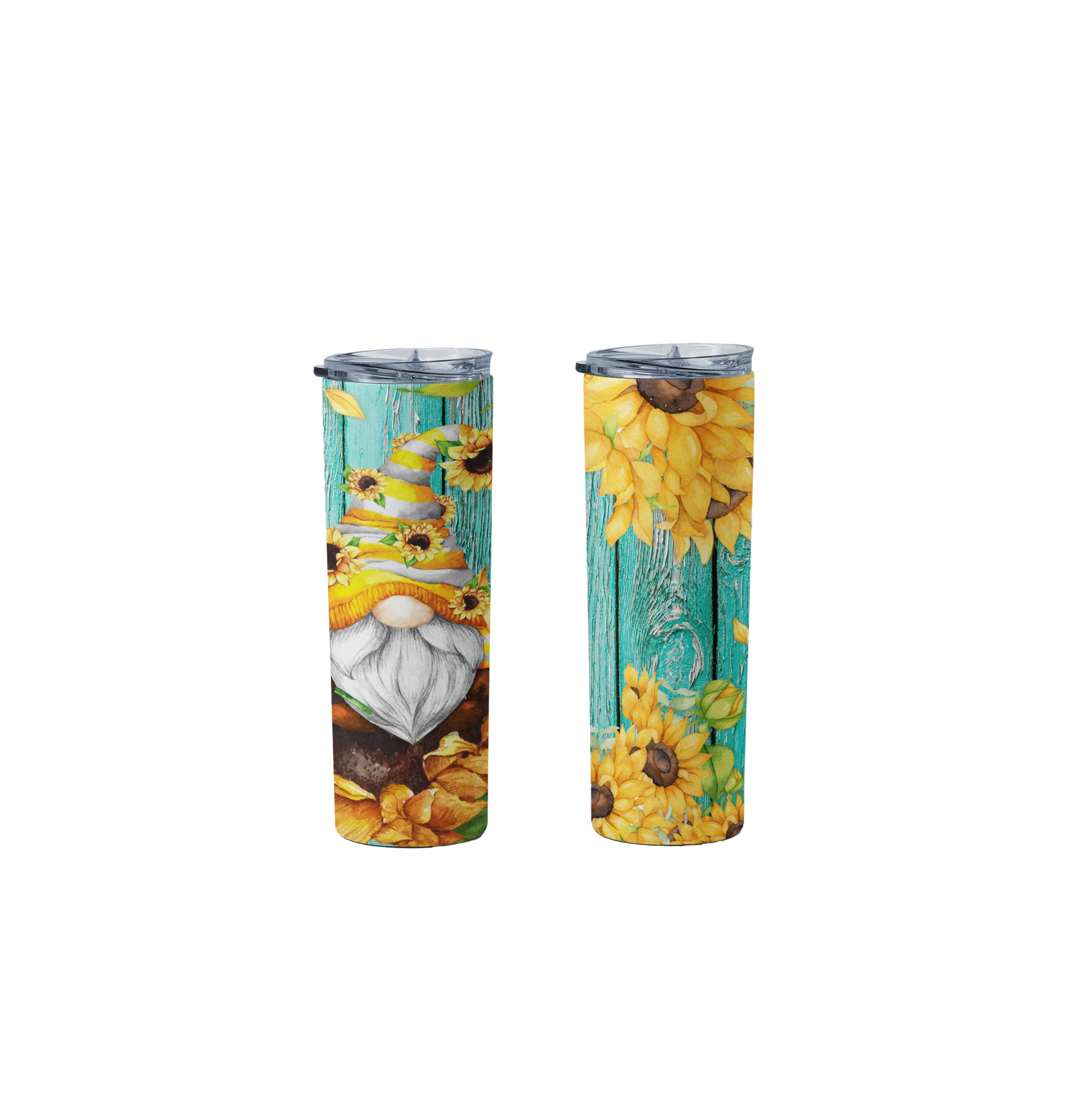 Teal Sunflower Gnome Skinny Stainless Steel Tumbler - River Front Creations Store
